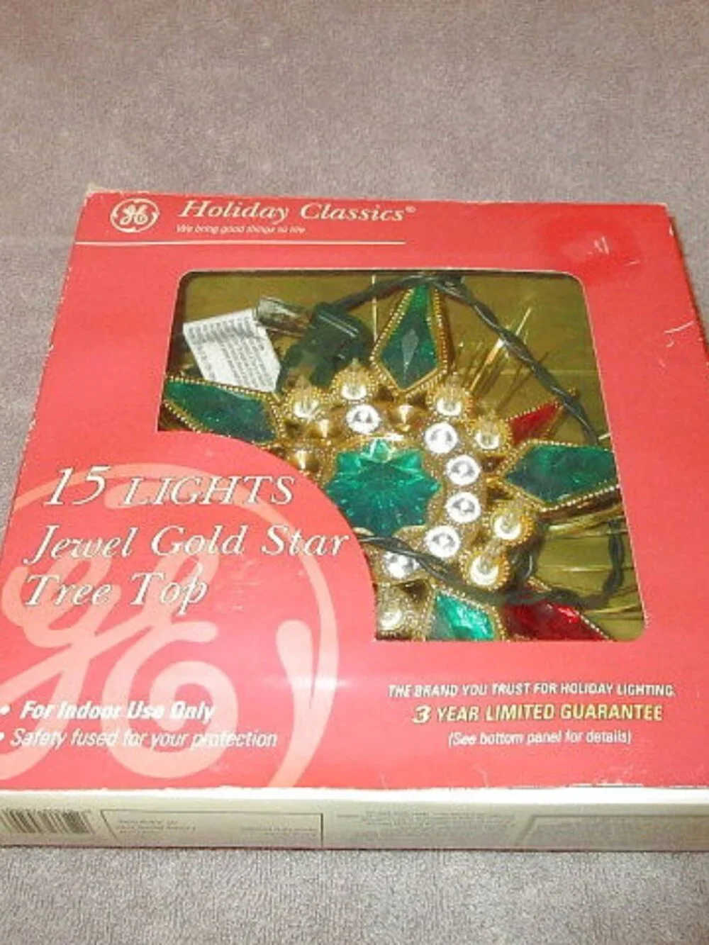 Vtg Jeweled Light Up Star Christmas Tree Topper NEW With Box GE Holiday Classics